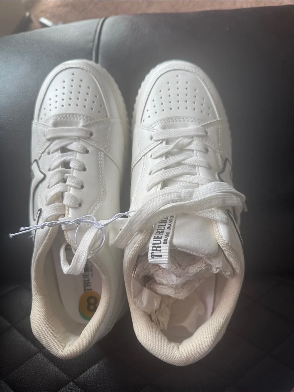 True Religion Men's White Leather Low-Top Sneakers with Star Accent